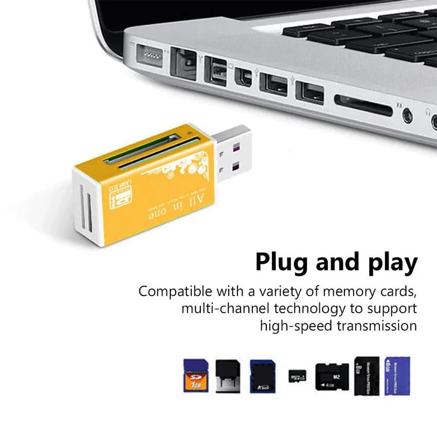 Lettore di Schede in Lega 1 Pezzo, 4 Porte USB2.0 per Micro SD, TF, M2, MS Pro Duo, MMC, SDHC, DV, Adattatore per Schede di Memoria per Telefono e Fotocamera con Indicatore LED