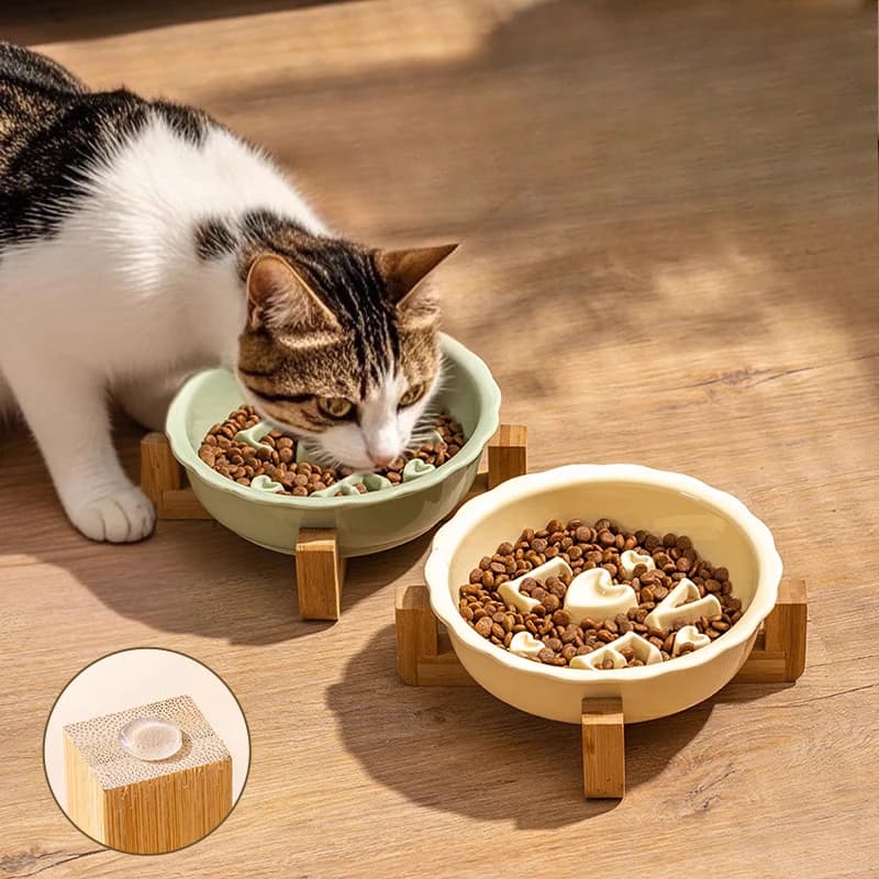 Ceramic Love Slow Eating Food Bowls, Anti Overturning Neck Protection, Flat Mouth, Anti Choking Slow Cat Bowl, Pet Supplies, 1Pc