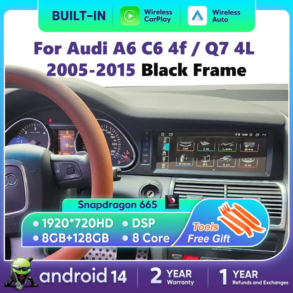 Android 14 Auto Touch Screen Display For Audi A6 C6 4f For Audi Q7 4L 2005-2015 MMI 2G 3G 4G Wireless Carplay GPS Multimedia Navigation