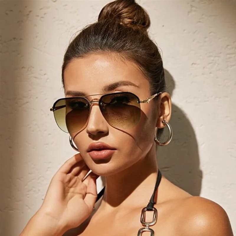 Occhiali da sole semi-montati a doppia barra per uomo, protezione solare, occhiali da sole in metallo alla moda per donna 9258