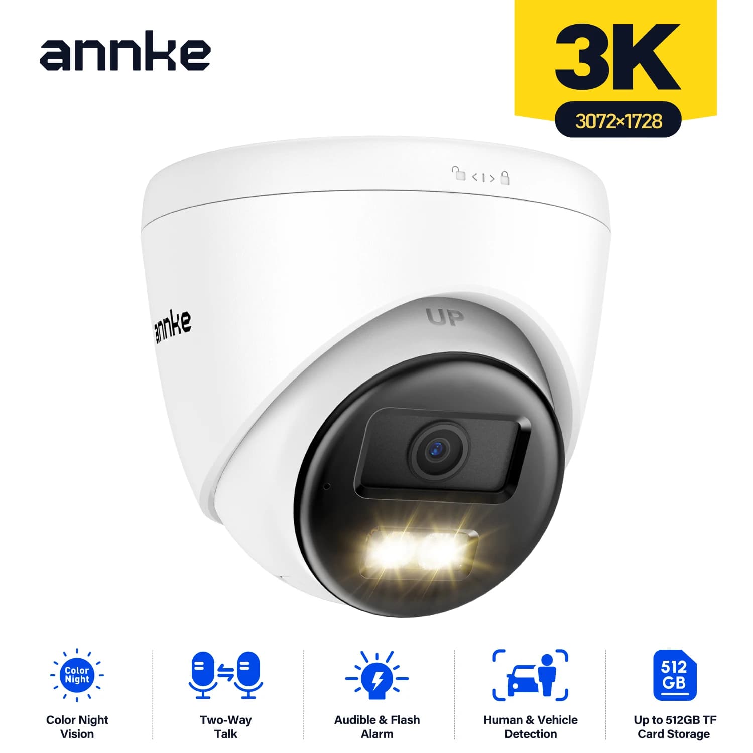 ANNKE 3K PoE Security Camera 123° Wide Angle Outdoor IP Camera with Human/Vehicle Detection Smart Dual-Light 30m Color Night Vision Two-Way Audio H.265+ IP67