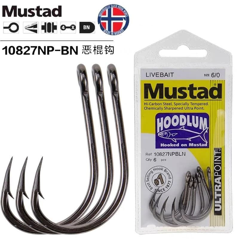 Ami da pesca Mustad originali Pesca in acque profonde 10827 Jig Hook Jigbaits 4X Forte tavola di ferro spinato Ami da tonno Acciaio ad alto tenore di carbonio