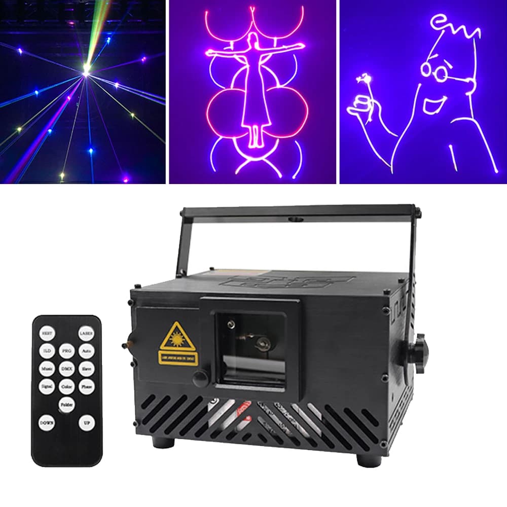 Multi-colore ILDA + DMX512 + Scheda SD Luce Laser 1000MW Telecomando Stage Illuminazione da discoteca Attrezzature per DJ Proiettore Laser Luce Festa