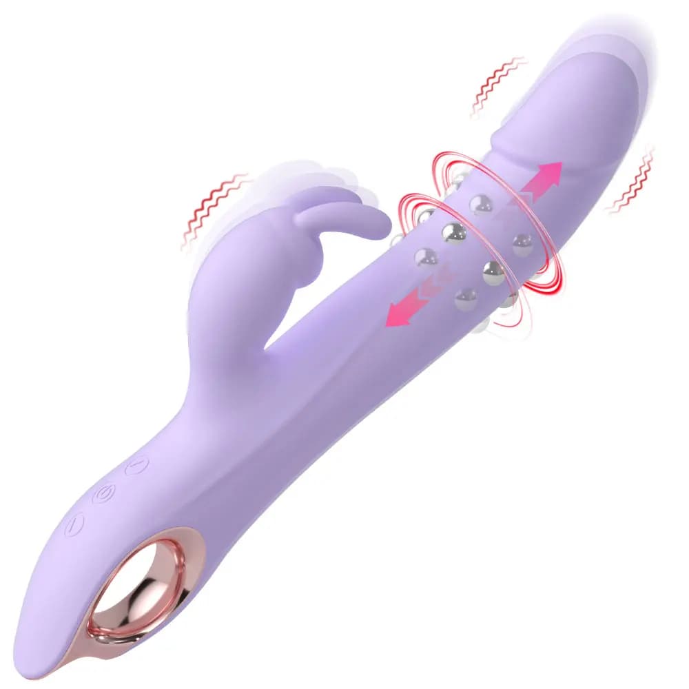 Vibratore Rabbit 3 in 1 per Donne, 10 Modalità di Vibrazione, Stimolatore per Punto G e Clitoride con Rotazione a 360° ° Giocattolo Sessuale in Silicone con Perline Rotanti