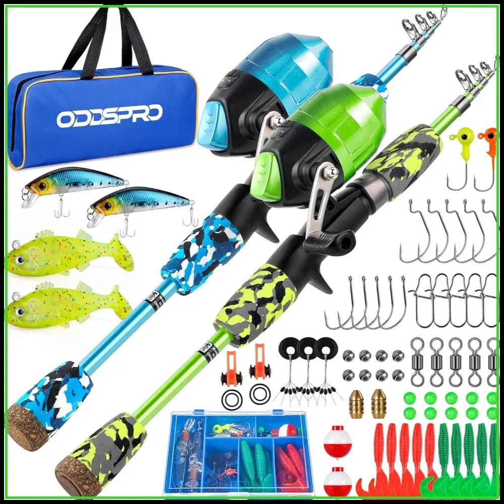 Kit Canna da Pesca Telescopica Portatile e Mulinello con Scatola Porta Attrezzi per Giovani