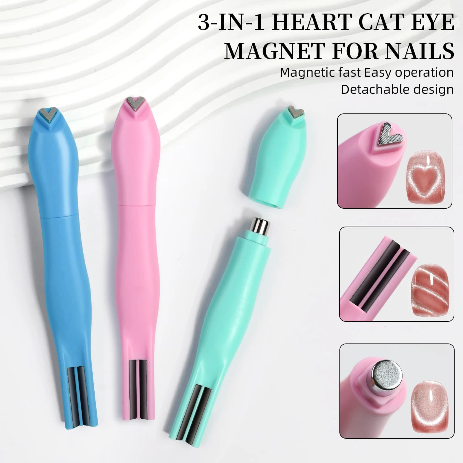 3 in 1 effetto occhio di gatto doppio 3D cuore d'amore magnete per unghie linea luna modello serpente chiodo francese attrazione UV bastone magnetico manicure