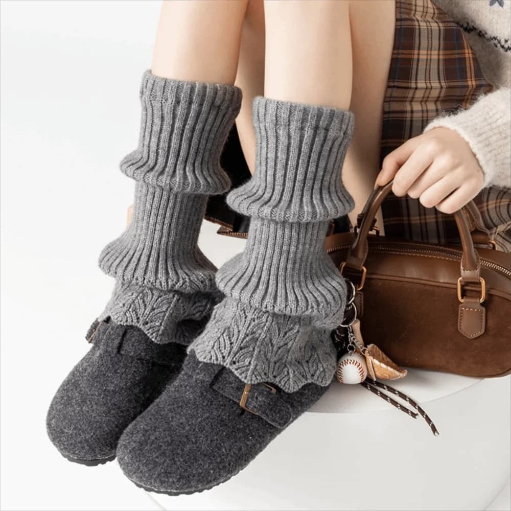 A Pair Cotton Material Boot-Fit Sock Covers Retro Style Heavy-Duty Knitted Calf Covers Stretchable Thickened Warm