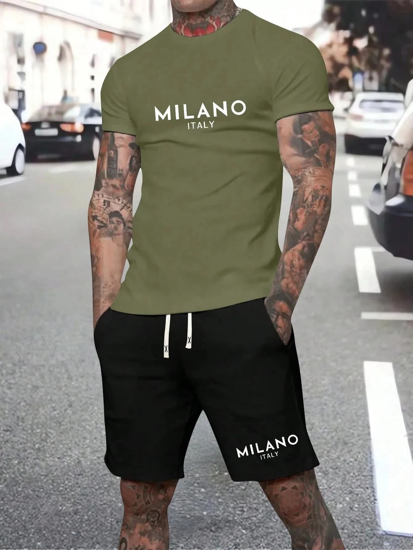 Complete Summer 2026 by Man: Set Shorts and Sleeve T-shirts Court with 3D Print to Letters - Style Casual Streetwear, Comfortable and Soft