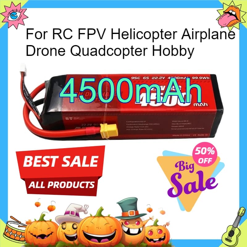 Batteria ad alte prestazioni 22.2V 95C Lipo Batteria 4500mAh 6S con spina XT60 per RC FPV Elicottero Aereo Drone Quadcopter Hobby