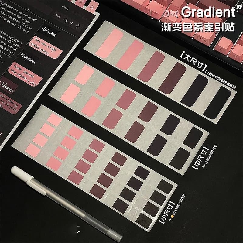 Pink Black Gradient Color Index Stickers Cute Girl Writable Notebook Planner Page Mark Sticker Sticky Note Kawaii Stationery