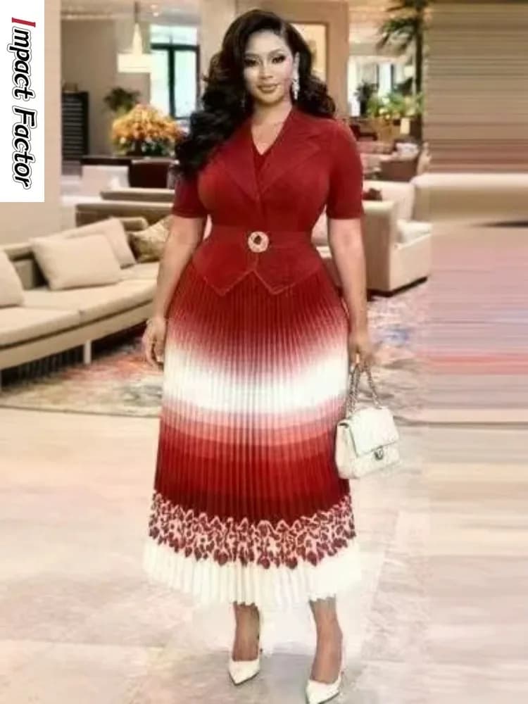 Miyake 2026 Loose Women's New Dress Fashion Printing Gradual Change Fashion Pleated Pendulum Dress