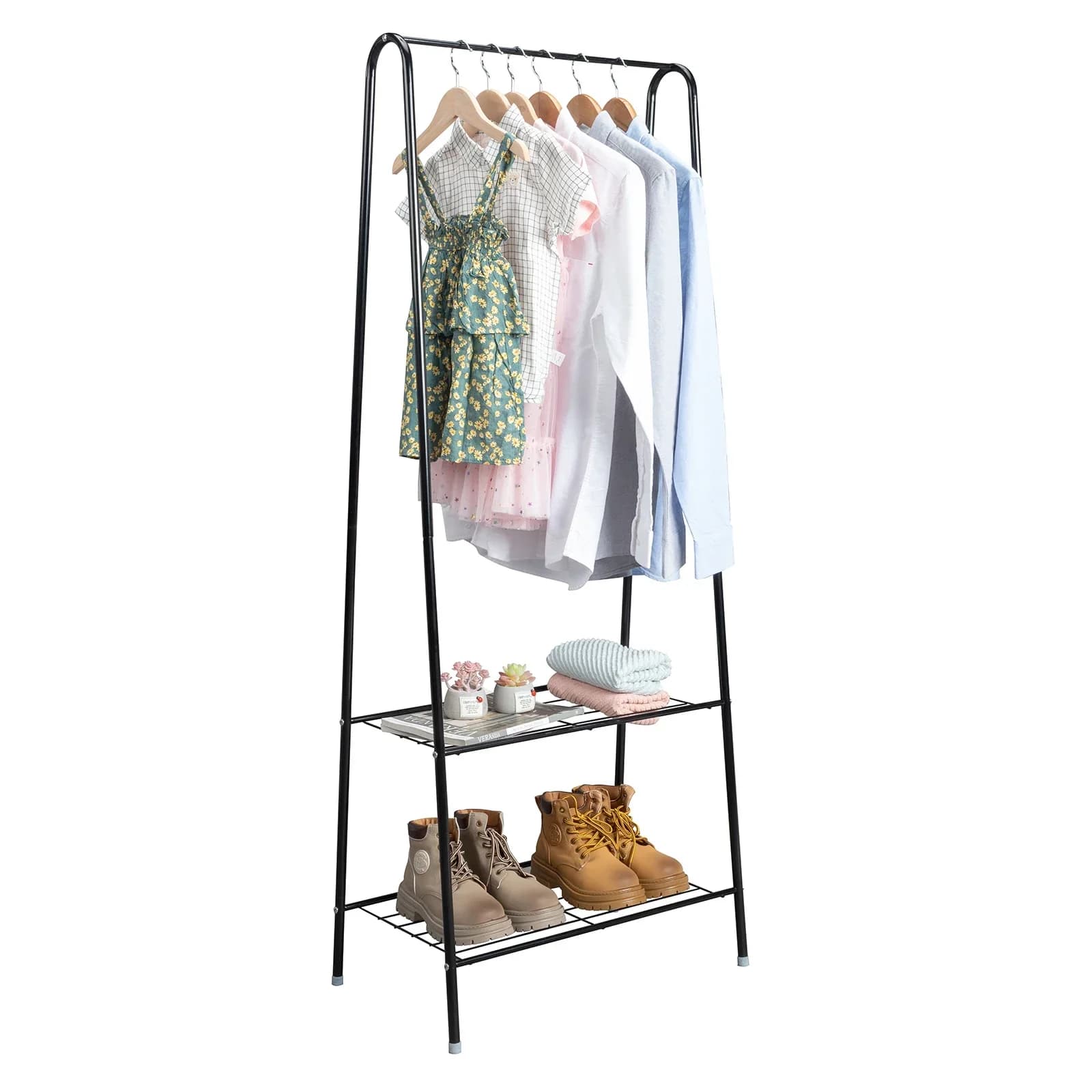 Durable shelf at 2 levels for shoes, clothes, clothes hangers, space saving organizer