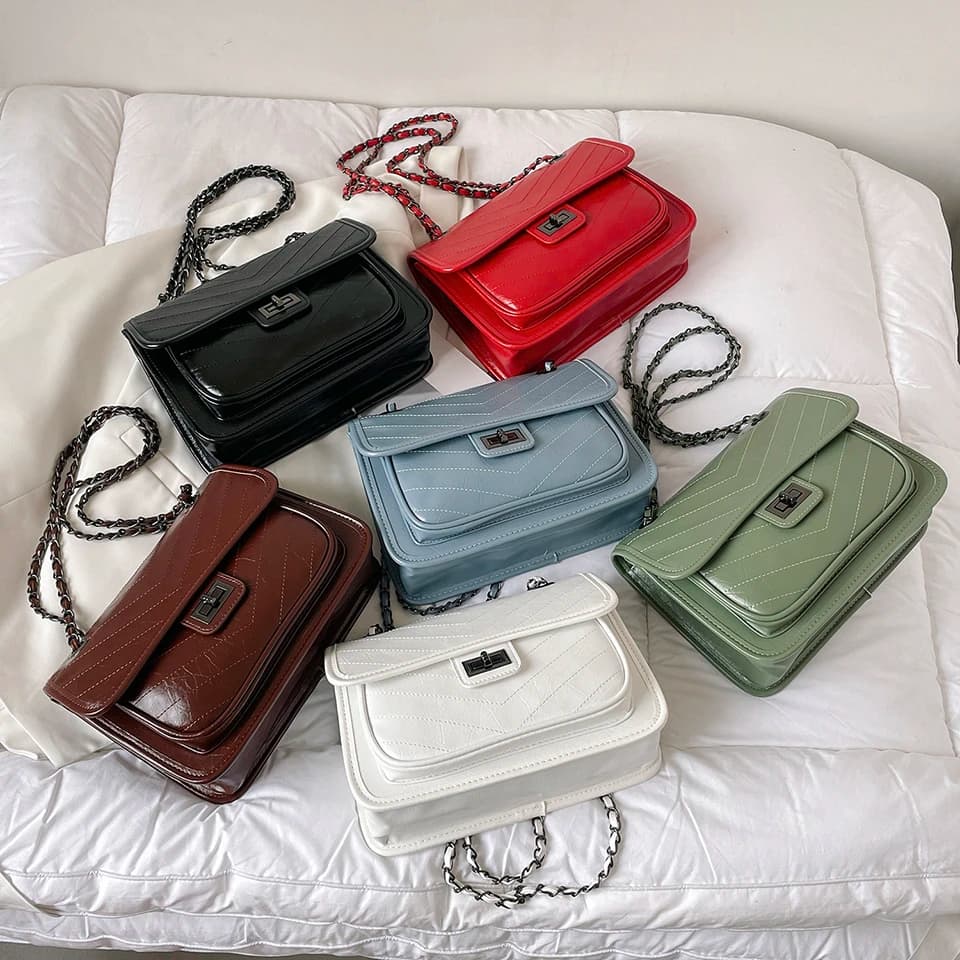 Borsa a Tracolla Quadrata alla Moda, Lussuosa in Pelle PU, Design con Chiusura a Lucchetto, Borsetta da Donna a Tracolla, Piccola Borsa Messenger