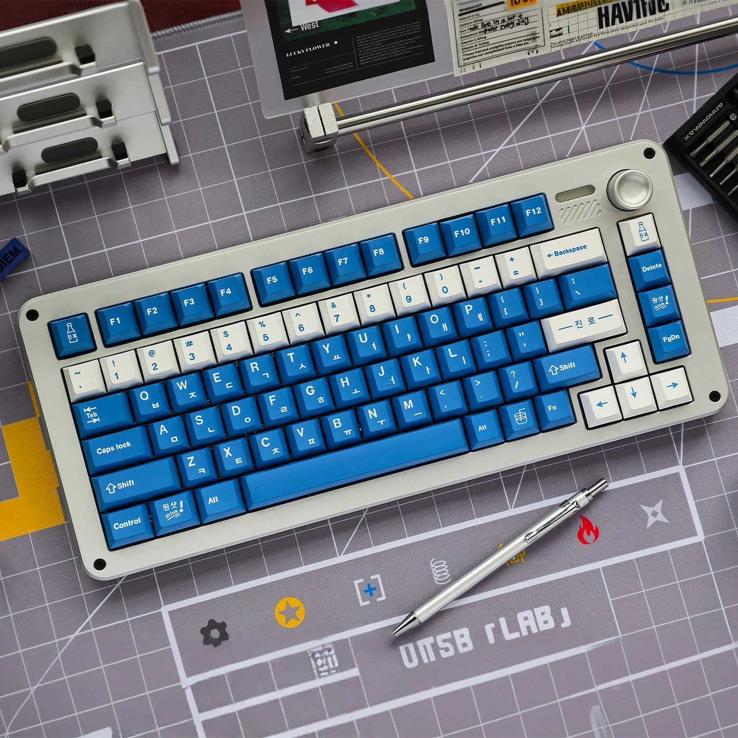 Keycaps coreani Soju con sublimazione a caldo, profilo Cherry, in PBT, con caratteri Hangul blu, per tastiere meccaniche MX Cherry 64/87/96/108