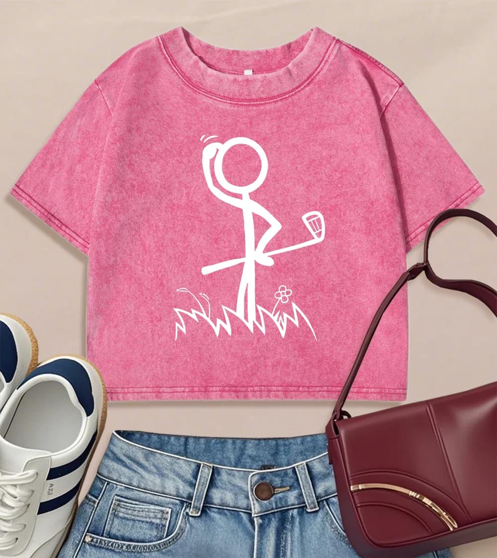 Alla ricerca di palline da golf T-shirt lavata stampata da donna in cotone sottile manica corta girocollo Y2K abbigliamento magliette casual estive
