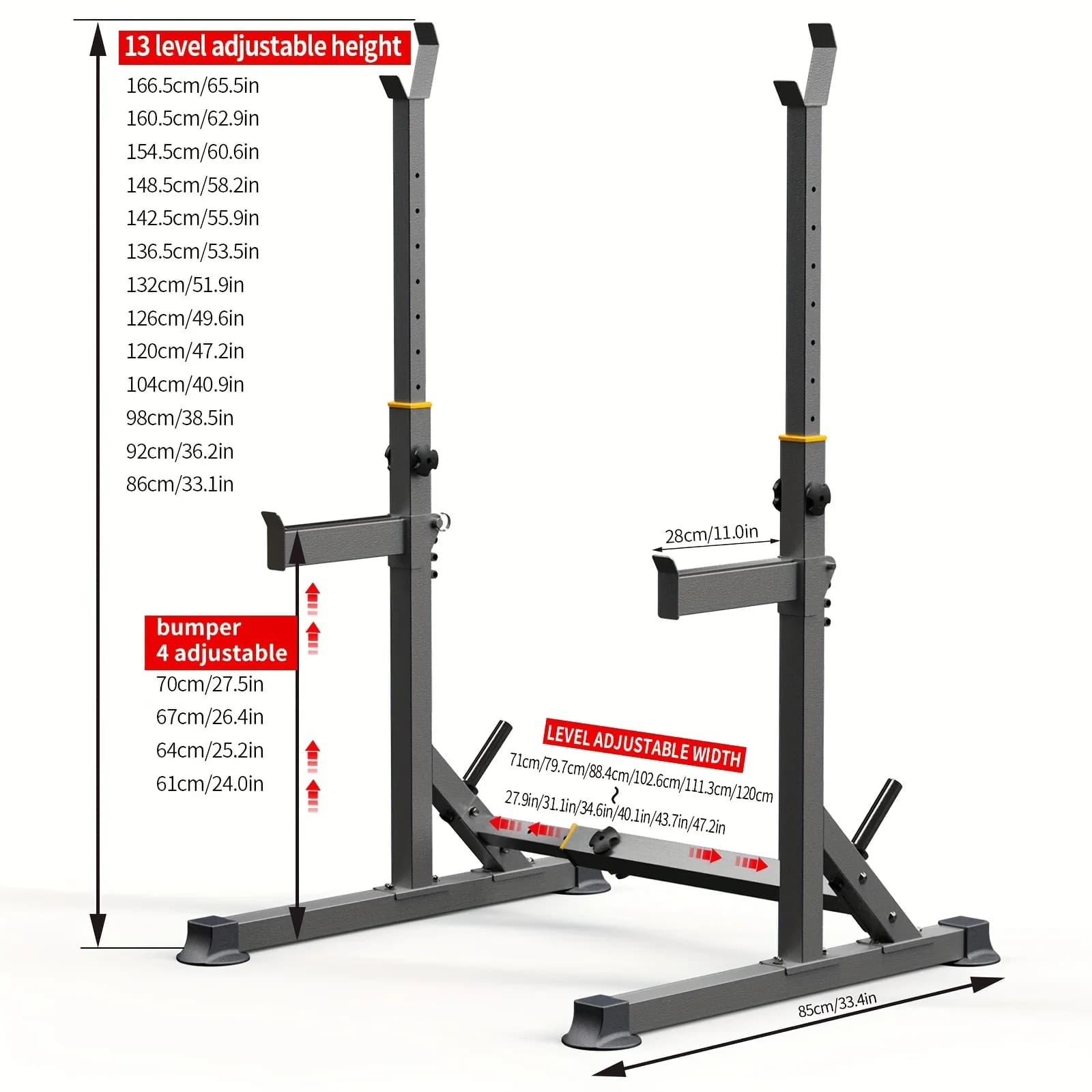 1 Squat Stand With Barbell Weight Plate Bracket | Heavy-Duty Adjustable Fitness Equipment for Bench Press & Strength Training, 690lbs Weight Capacity, Suitable for Gym and Home Fitness, Iron Material, Grey Color