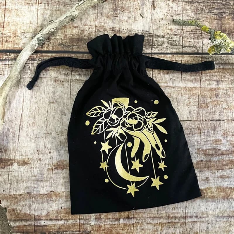 5 sacchetti regalo con coulisse in velluto nero Golden Moon Magick, sacchetti per gioielli, per carte dei tarocchi, decorazioni per feste di Halloween