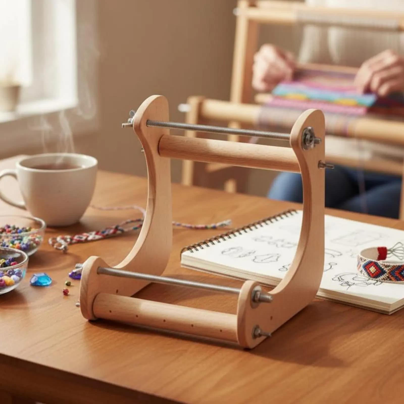 Wooden Bead Weaving Loom DIY Adjustable Bracelet Loom Seed Bead Weaving Frame Sturdy Wood Construction Embroidery Support Stand