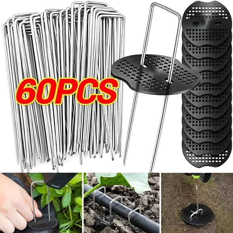 Multifunctional Garden Stakes with Black Pad U-Type Turf Staples Ground Nail Fence Hose Film Fixed Peg Gardening Tools Sod Pins