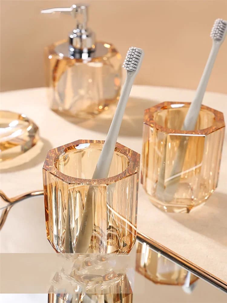 Bathroom Set Crystal Glass Liquid Soap Dispenser & Dish Toothbrush Holder Gargle Cup Luxury Birthday Presents Tabletop