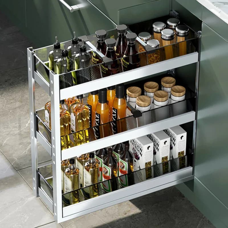 Scaffale per condimenti con cassetto per armadio da cucina Scaffale per condimenti a 2 strati Cestino estraibile in lega di alluminio