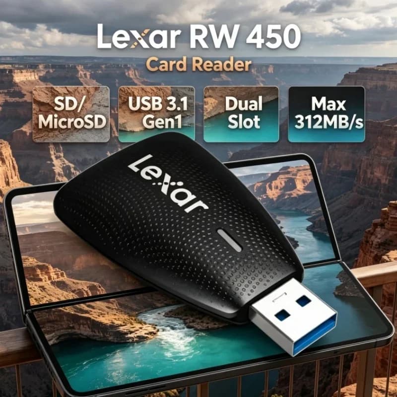 Lexar RW450 Memory Card Reader USB 3.1 Gen 1 UHS-II SD MicroSD TF Card Adapter 312MB/s Dual Slot for Windows Mac OS Computer