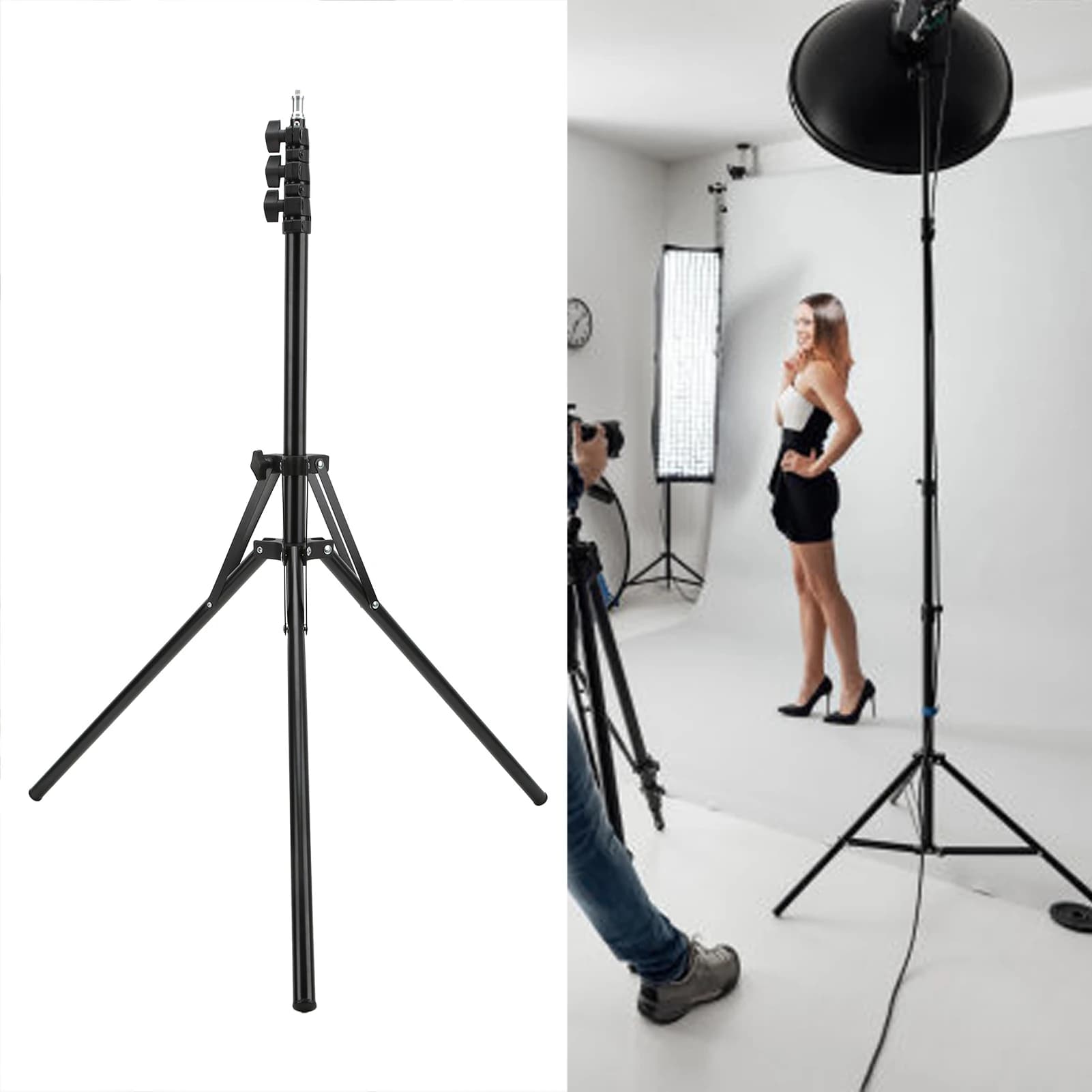 Treppiede Pieghevole con Vite da 1/4, Supporto Luce da 190 cm per Fotografia, Softbox, Riflettori e Luci Video LED