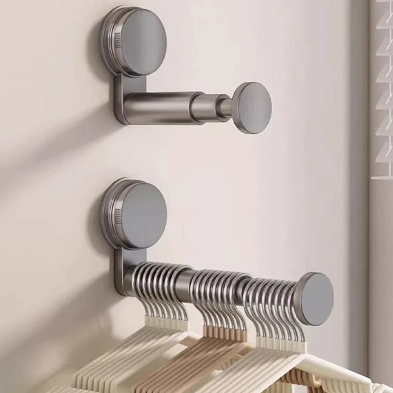 AOBT Appendiabiti Rack di stoccaggio Installazione a ventosa senza trapano, Scaffale pieghevole Retrattile Lunghezza regolabile Appendiabiti per uso domestico, Contenitore