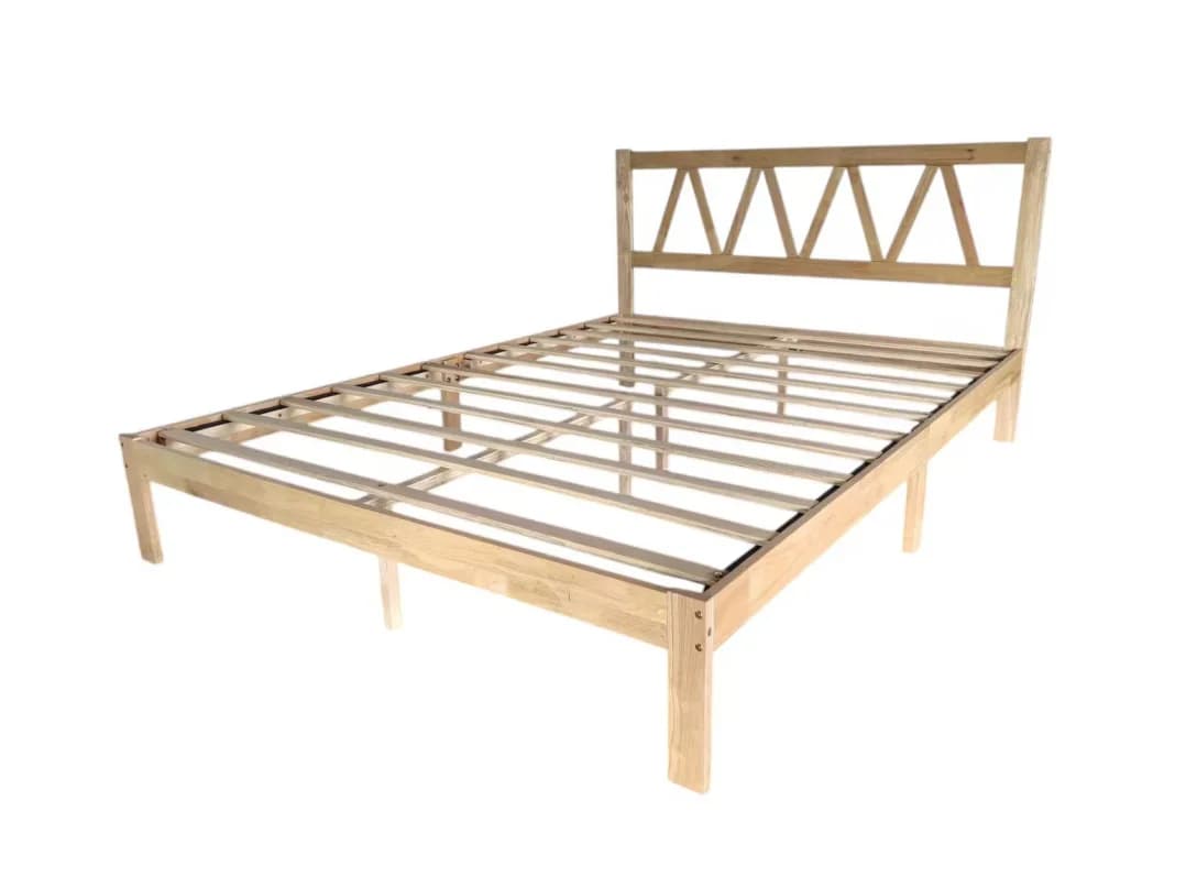 Wooden bed frame with headboard, solid wood base with resistant slats support, does not need spring mesh, easy to mount