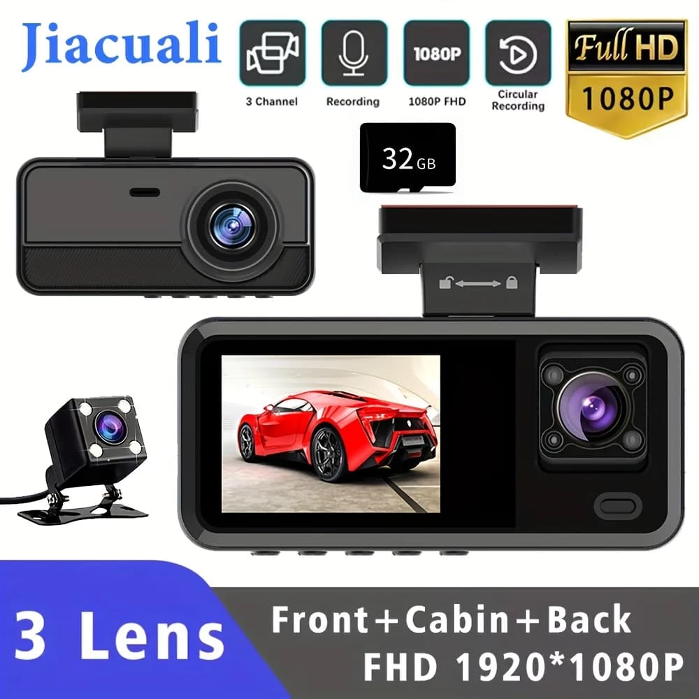 3 Lens 1080P Cabin Dvr for Car Mini Dash Cam Internal Vehicle Three Way Camera Recorder Dashcam Video Recorder Camera
