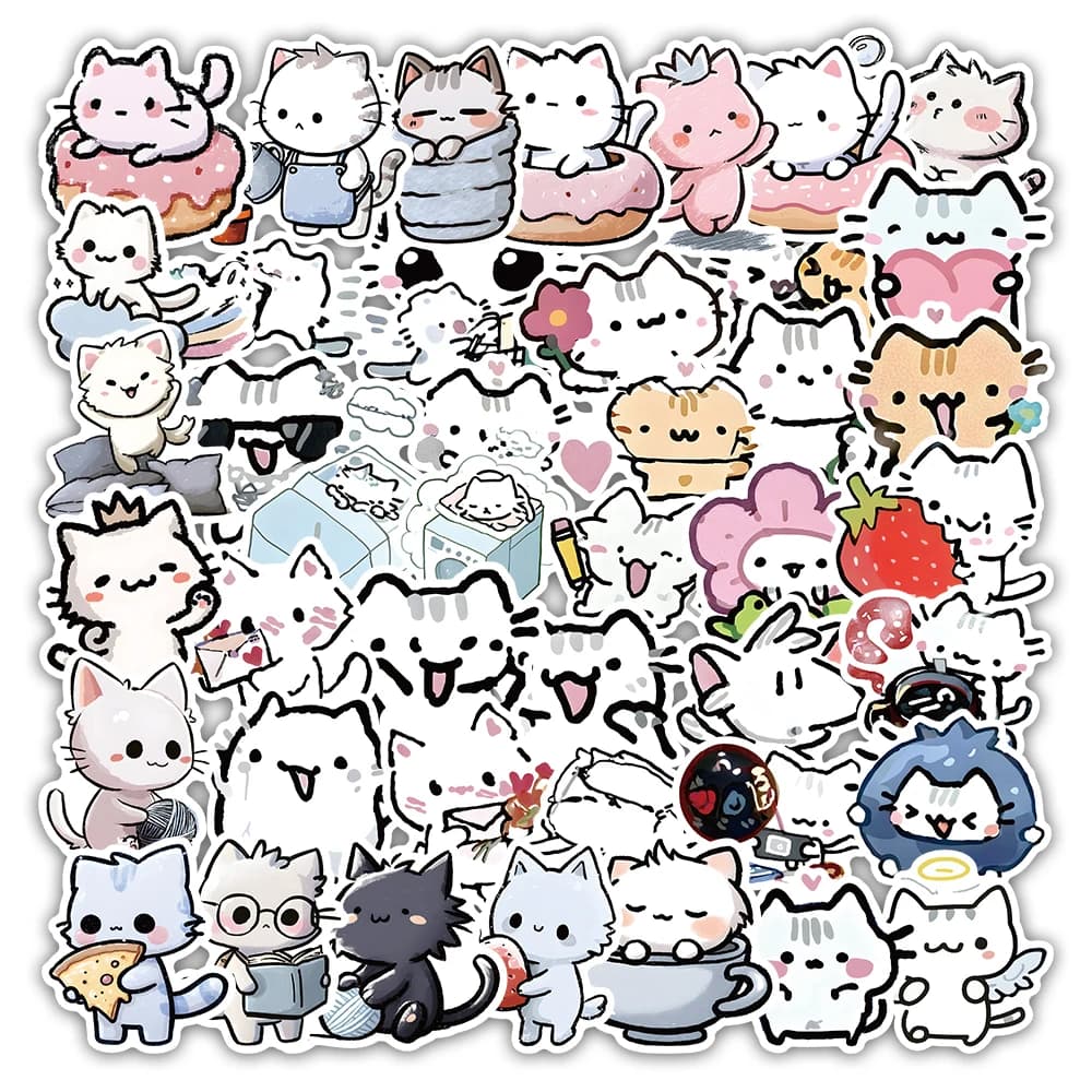 54 adesivi per gatti pastello Kawaii - Decalcomanie per gattini simpatici cartoni animati per diario, bottiglia d'acqua e arredamento estetico della stanza