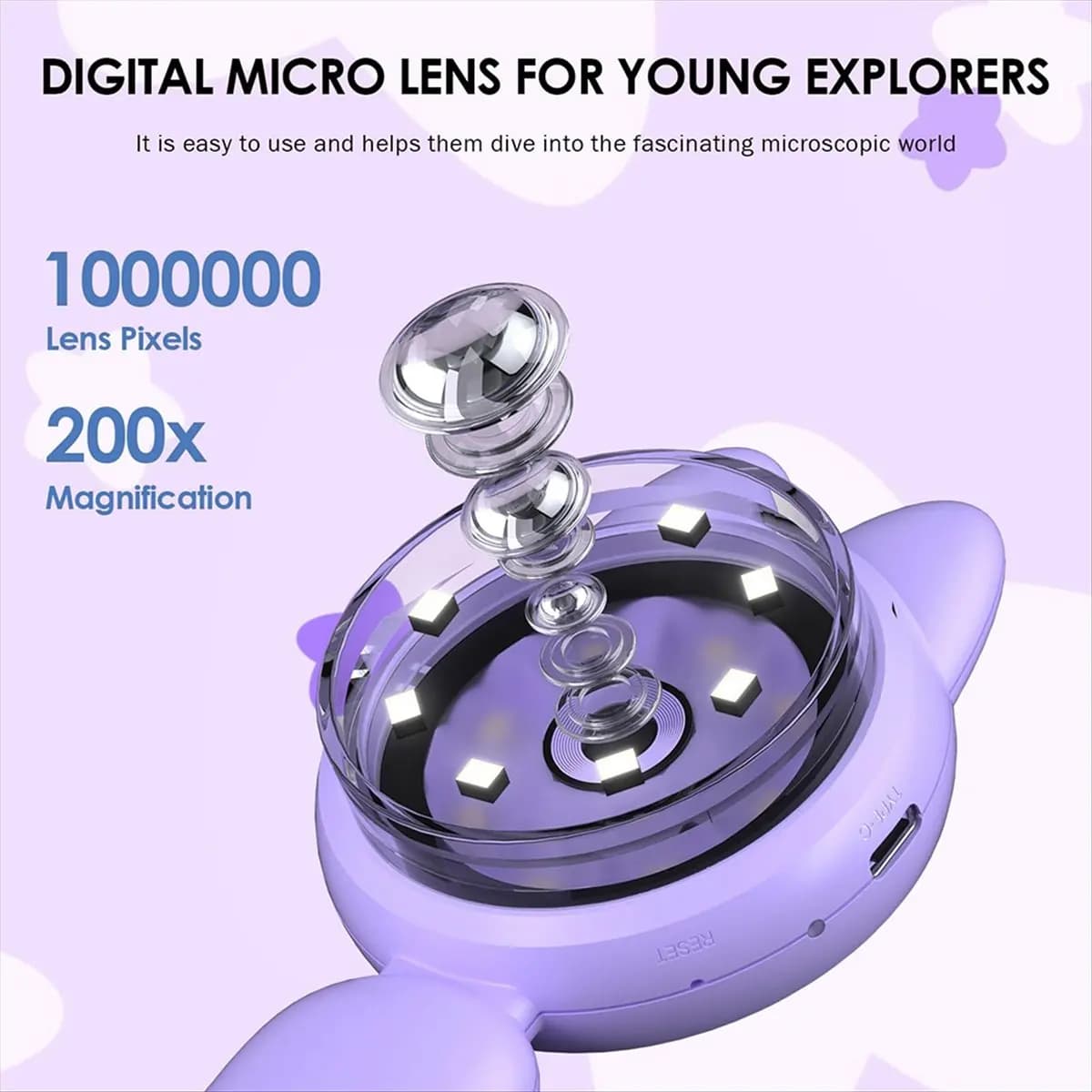 Microscopio A72U per Bambini con Schermo LCD da 2 Pollici e 8 Luci LED, Microscopio Portatile Mini per Bambini