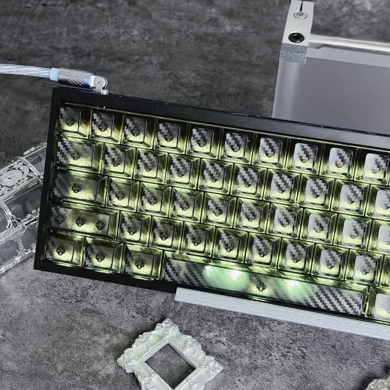 Set di 119 Tasti in PC Trasparente Nero con Motivo Intrecciato, Profilo Cherry Double Shot per Switch Gateron MX, Tastiera Meccanica