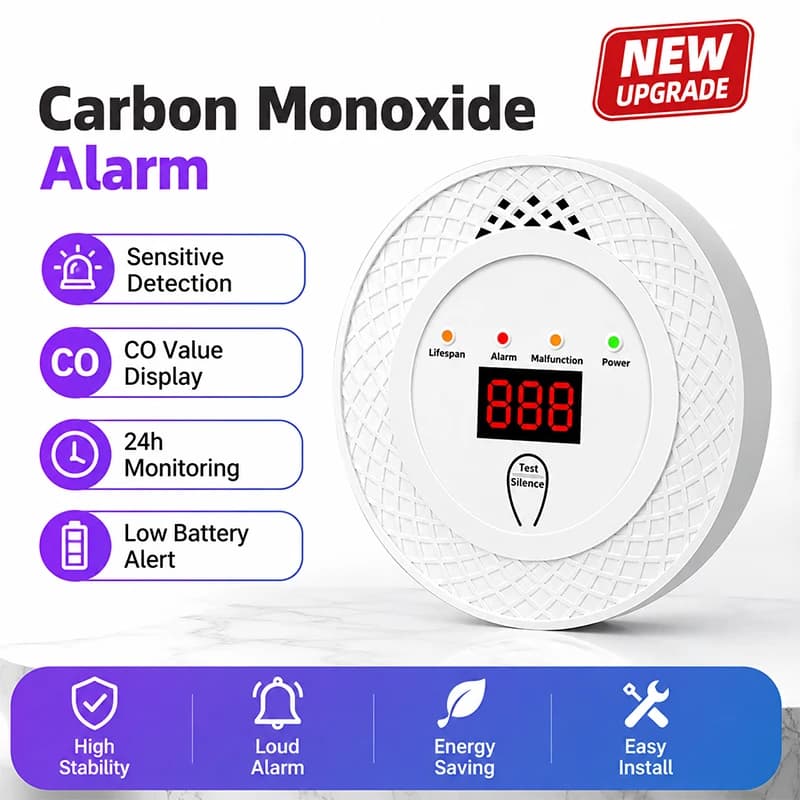 Z6T Digital Carbon Monoxide Alarm, Battery Powered CO Detector with LCD Display, High Sensitivity Gas Monitor for Household Safe
