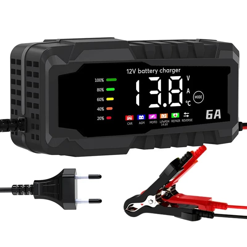 Caricabatteria per auto con schermo a colori 6A 12V Dispositivo di ricarica per batteria per auto e moto Batteria al piombo Riparazione intelligente