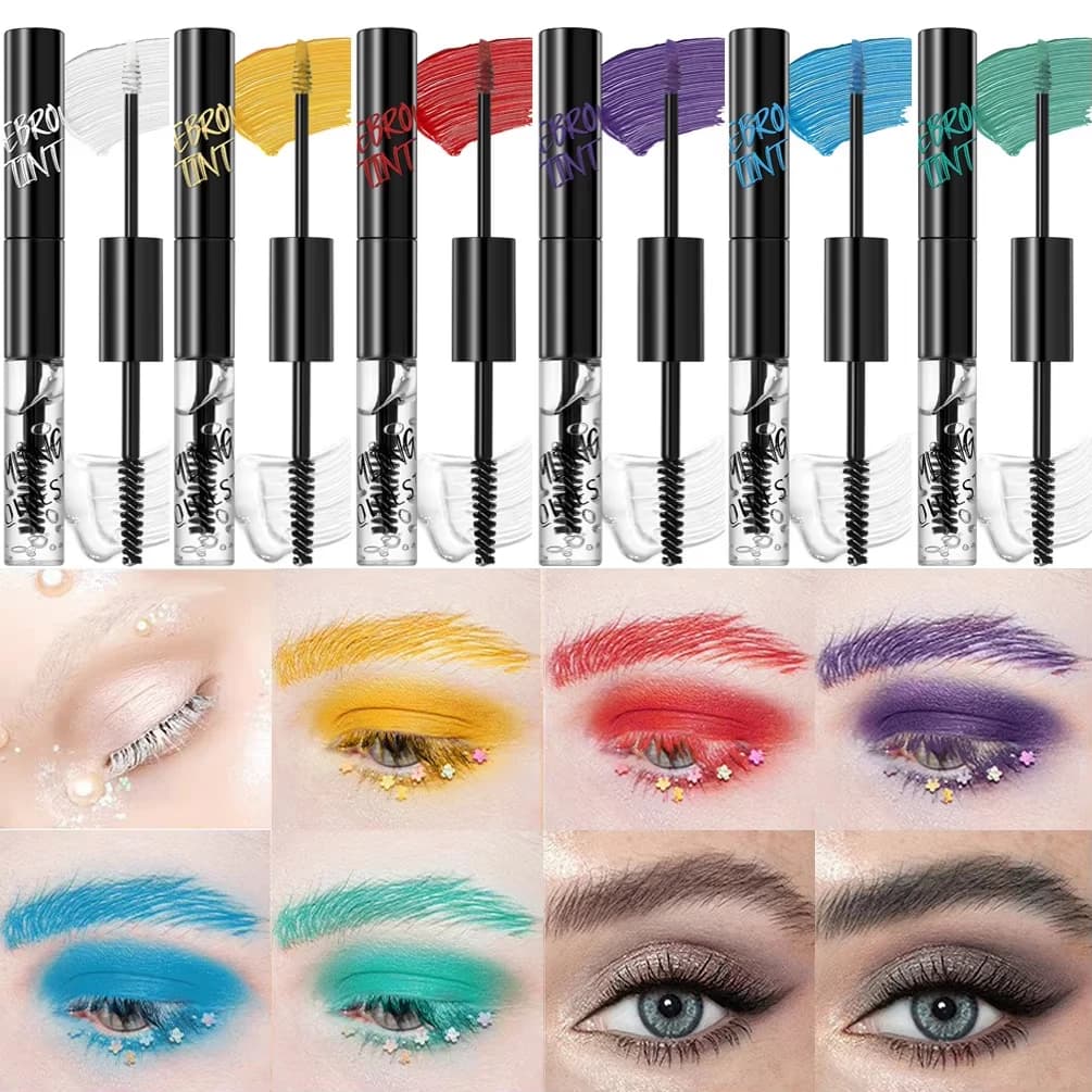 Double-Ended Waterproof Eyebrow Mascara Gel Fast Dry Styling Enhancer Dye Blue Black White - Makeup Brush Included