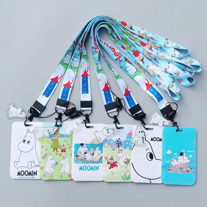 Moomin Cartoon Hard Card Holder Heat Transfer Print Polyester Lanyard Student Campus ID Badge Bus Subway Canteen Card Cover