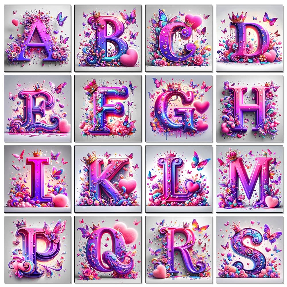 1 pz Kit Mosaico Diamantato Senza Cornice con Lettere Floreali per Adulti - Combinazione di Lettere, Kit Completo con Diamanti, Decorazione Murale Astratta Fai da Te