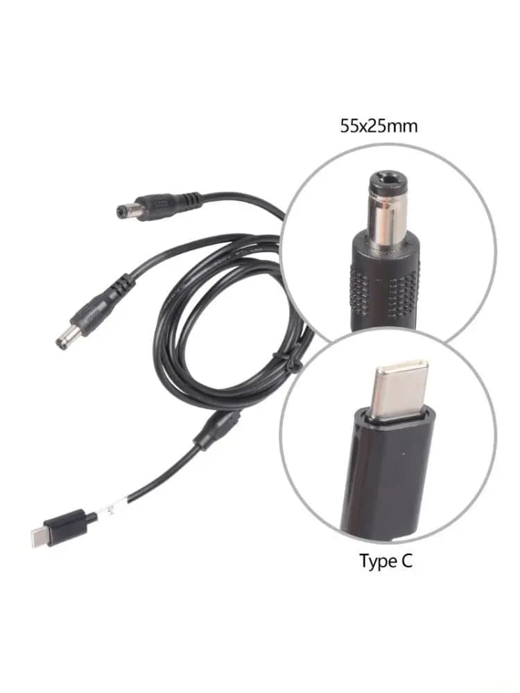 B03F Cavo alimentazione multifunzionale da tipo C a 5525 Cavo sdoppiatore alimentazione 12V 3A