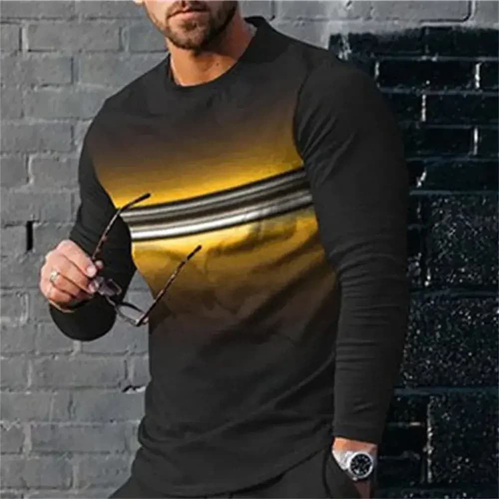 T-shirt con stampa digitale 3D Street Trend T-shirt pullover con o-collo a maniche lunghe da uomo di grandi dimensioni a maniche lunghe Abbigliamento sportivo casual da uomo