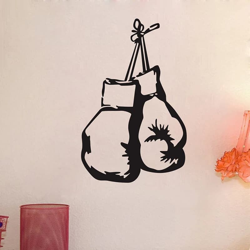 Hanging Boxing Gloves Silhouette Wall Decal, Sports Gym Sticker for Fitness Room, Vinyl Home Decor Art Poster for Men Teens