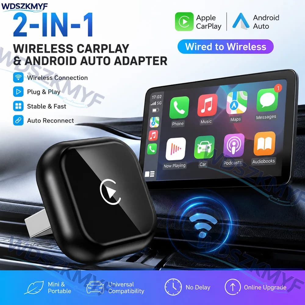 2026 NUOVO Adattatore Wireless 2IN1 Smart Mini Box Wireless CarPlay Android Auto Plug And Play 5.8G WiFi Connessione Rapida Universale