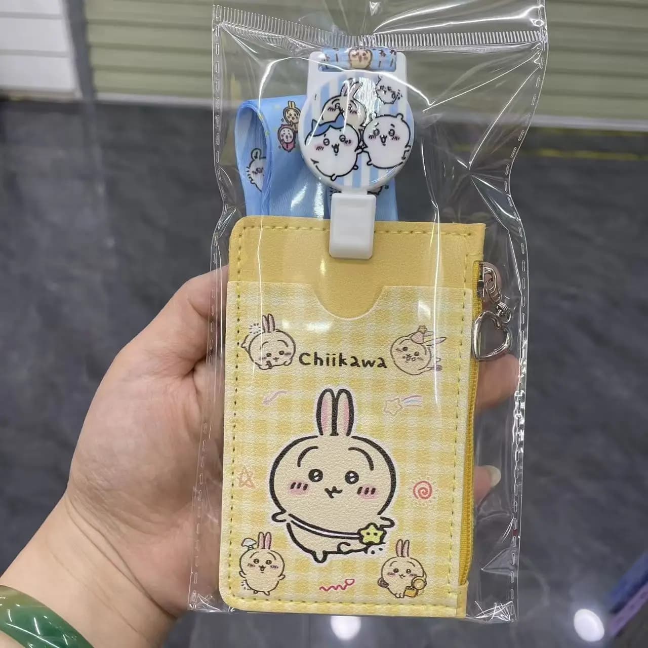 Kawaii Chiikawa Cartoon Cute Multi Functional Telescopic Rope Card Bag Document Bag Zero Wallet Bus Card Campus Card Card Holder