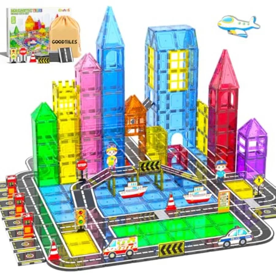 Piastrelle magnetiche natalizie per il gioco sensoriale prescolare in plastica ABS rosso-verde-oro, 106 pezzi con magneti potenti per bambini piccoli.