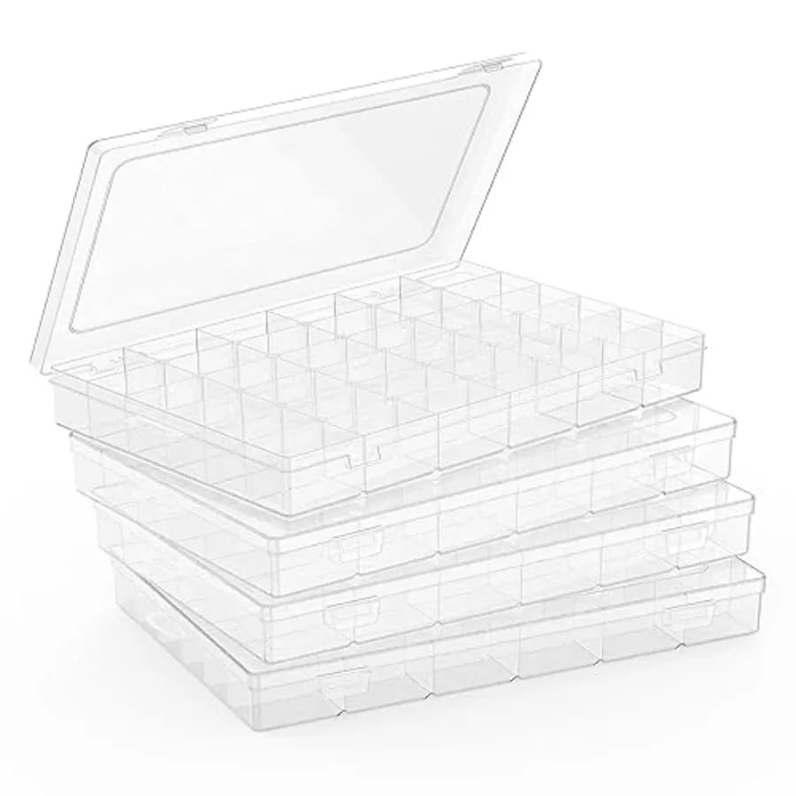Set di 8 Scatole Organizzative in Plastica Trasparente con 36 Scomparti per Perline, Arte, Fai-da-Te, Gioielli, Attrezzatura da Pesca, con Etichette Adesive
