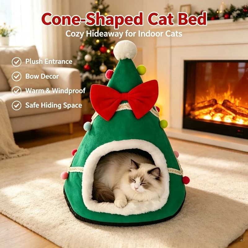 Winter Warm Pet House Bowknot Mongolian Yurt Style Bed Soft Nest Cushion for Cat Teddy Small Dog Indoor Use