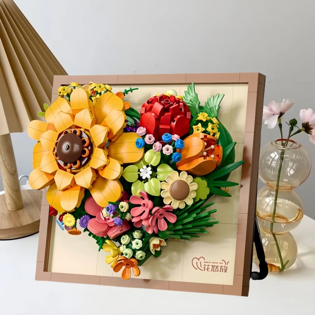 KNEW BUILT Innovative Building Block Flower 3D Photo Frame Ornament-Decoration Ideal DIY, Girl Gift, Wall Hanger and Educational Toy