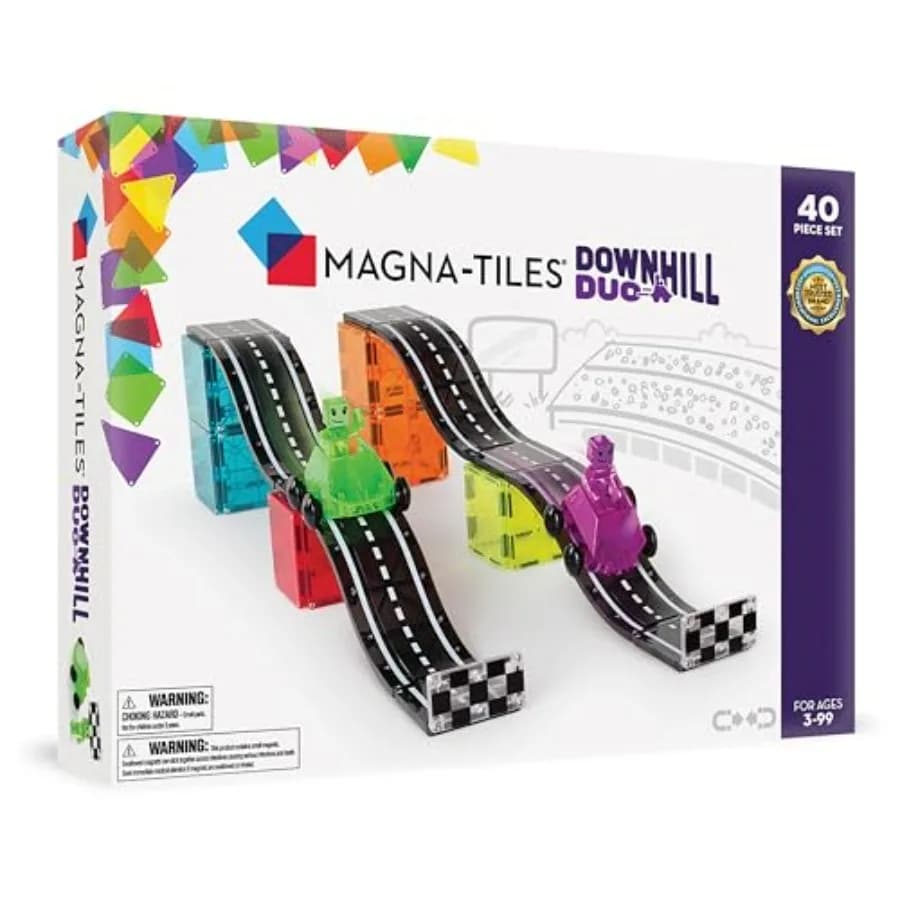 Set di Costruzioni Magnetiche Magna-Tiles Downhill Duo da 40 Pezzi in Blu Trasparente e Trasparente con Piste Scorrevoli per Creazioni
