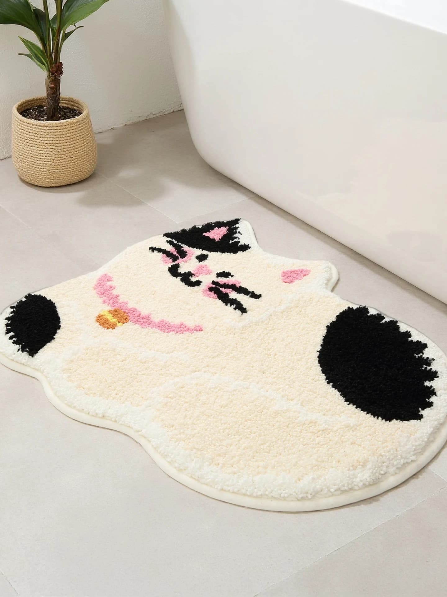 Adorable Bathroom Door Mat Strong Absorbency Plush Toilet Floor Rug Anti-Slip Velvet Carpet Home Decorative Entrance Mat