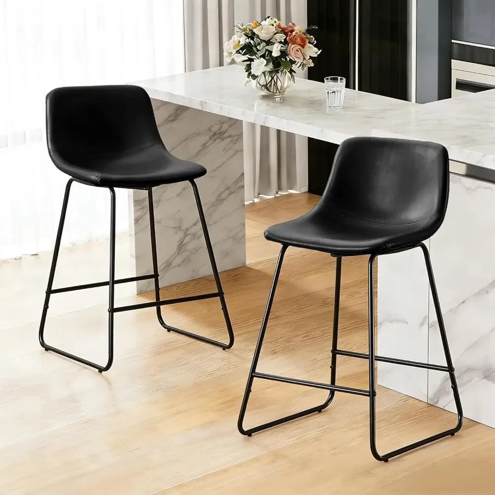Set di 2 Sgabelli da Bar Alti 60 cm con Schienale e Poggiapiedi - Ecopelle Impermeabile, Design Ergonomico per Cucina